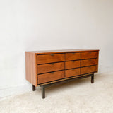 Mid Century Low 9 Drawer Dresser with Metal Drawer Pulls