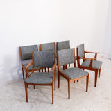 Set of 6 Mid Century Teak Dining Chairs w/ New Upholstery