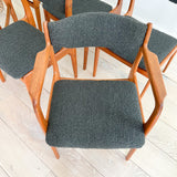 Set of 6 Danish Teak Dining Chairs w/ New Grey Boucle