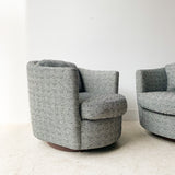 Pair of Swivel Lounge Chairs w/ New Upholstery and Solid Walnut Bases