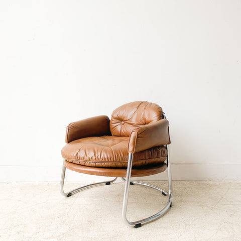 Mid Century Chrome and Leather Lounge Chair