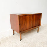 Mid Century Walnut Record Cabinet w/ Sliding Doors