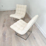 Pair of Milo Baughman Scoop Chairs w/ New Cream Boucle Upholstery