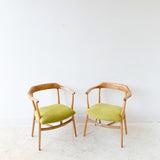 Pair of Sculpted Modern Occasional Chairs w/ New Ribbed Chartreuse Upholstery