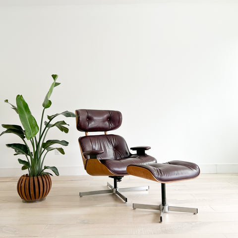 Plycraft Lounge Chair and Ottoman - Leather Upholstery