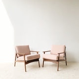 Pair of Mid Century Lounge Chairs w/ New Blush Upholstery