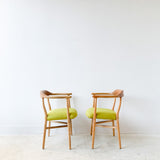 Pair of Sculpted Modern Occasional Chairs w/ New Chartreuse Upholstery