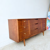 9 Drawer Walnut Dresser with Sculpted Legs