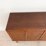 Mid Century Modern Cane Front Buffet w/ Brass Door Knobs