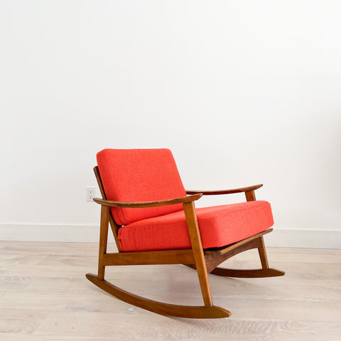 Mid Century Rocker w/ New Orange Upholstery – Atomic Furnishing & Design