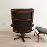 Danish Lounge Chair and Ottoman w/ Brown Leather