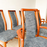 Set of 6 Schou Andersen Dining Chairs w/ New Blue Tweed Upholstery