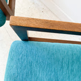 Pair of Walnut Occasional Chairs w/ New Teal Upholstery