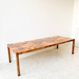 Mid Century Burlwood Parsons Style Dining Table w/ 2 Leaves