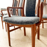 Set of 6 Schou Andersen Dining Chairs w/ New Blue Tweed Upholstery