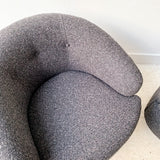 Pair of Vintage Swivel Rockers with New Charcoal Grey Tweed Upholstery