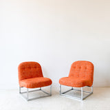 Pair of Mid Century Lounge Chairs w/ New Orange Upholstery
