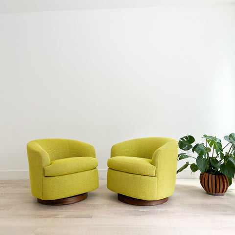 Pair of Chartreuse Swivel Lounge Chairs