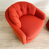 Pair of Swivel Chairs - New Orange/Red Upholstery