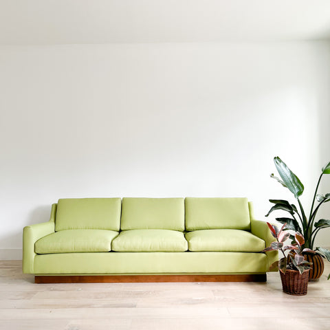 Mid Century Sofa on Plinth Base - New Light Green Upholstery