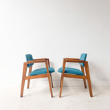 Pair of United Chair Co Chairs with New Teal Upholstery