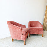Pair of Vintage Lounge Chairs by Baumritter w/ New Salmon Color Upholstery