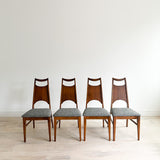 Set of 4 Walnut Dining Chairs w/ New Dark Grey Tweed Upholstery