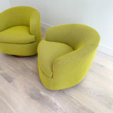 Pair of Chartreuse Swivel Lounge Chairs