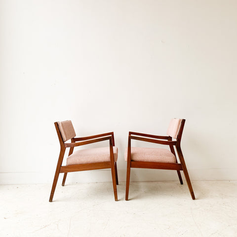 Pair of Walnut Occasional Chairs with New Blush Upholstery