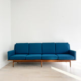 Extra Long Mid Century Sofa w/ New Blue Upholstery