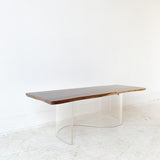 Vintage Lucite Coffee Table w/ New Walnut Top