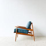 Mid Century Lounge Chair with New Blue Stripe Upholstery