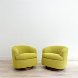 Pair of Chartreuse Swivel Lounge Chairs