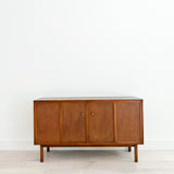 Mid Century Modern Cane Front Buffet w/ Brass Door Knobs