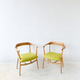 Pair of Sculpted Modern Occasional Chairs w/ New Chartreuse Upholstery