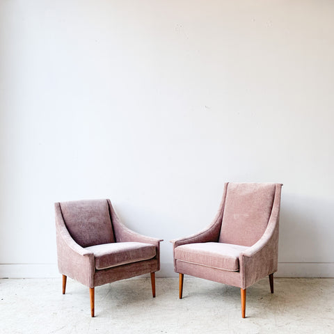 Pair of Mid Century Lounge Chairs w/ New Mauve Upholstery