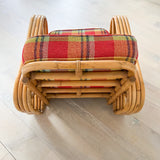 Vintage Rattan Chair w/ Plaid Upholstery
