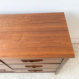 Mid Century Walnut Low Dresser with Brass Drawer Pulls