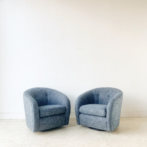 Pair of Modern Swivel Rockers with New Upholstery