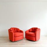Pair of Swivel Chairs - New Orange/Red Upholstery