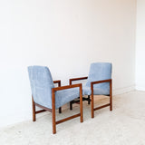 Pair of Mid Century High Back Occasional Chairs w/ New Blue Upholstery