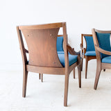 Set of 4 Mid Century Modern Dining Chairs w/ New Blue Upholstery