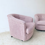 Pair of Vintage Swivel Lounge Chairs with New Pink Upholstery