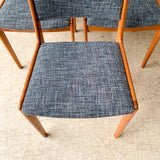 Set of 6 Teak Dining Chairs w/ New Blue Tweed Upholstery