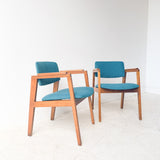 Pair of United Chair Co Chairs with New Teal Upholstery