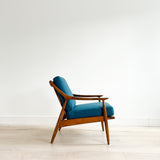 Mid Century Lounge Chair w/ New Teal Upholstery