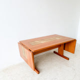 Danish Teak Tile Top Dining Table w/ Drop Down Removable Leaves