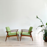 Pair of Mid Century Lounge Chairs - New Bright Green Upholstery