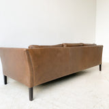 Danish Mid Century Brown Leather Sofa by Mogensen