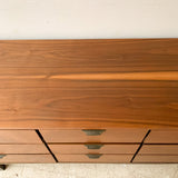 Mid Century Low 9 Drawer Dresser with Metal Drawer Pulls